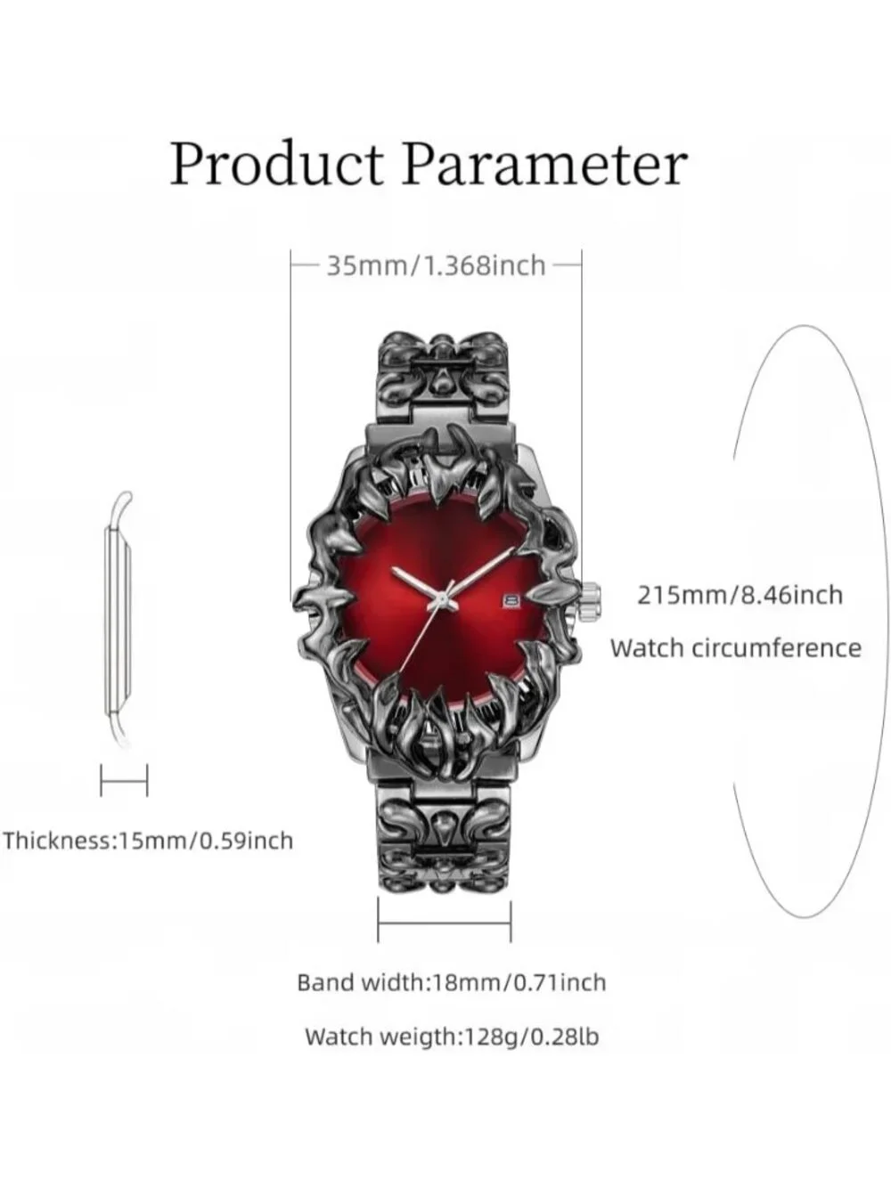 Men's Red Quartz Gothic Claw Unique Stainless Steel Luminous Waterproof Watch